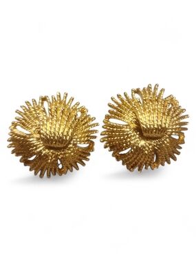 Vintage Monet Cordelia Earrings Gold Tone Pierced Signed Runway Chic Ornate Luxe